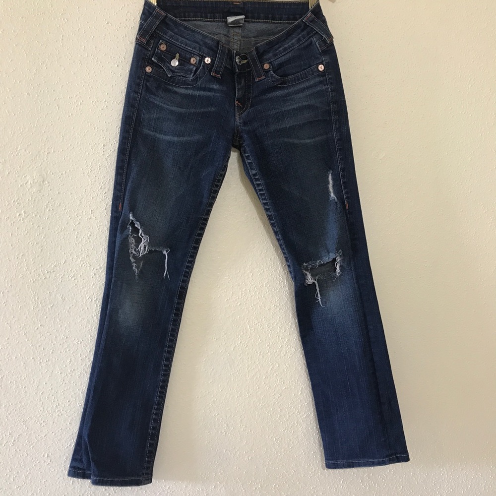 TRUE RELIGION 27 x 28 Distressed Destroyed Jeans